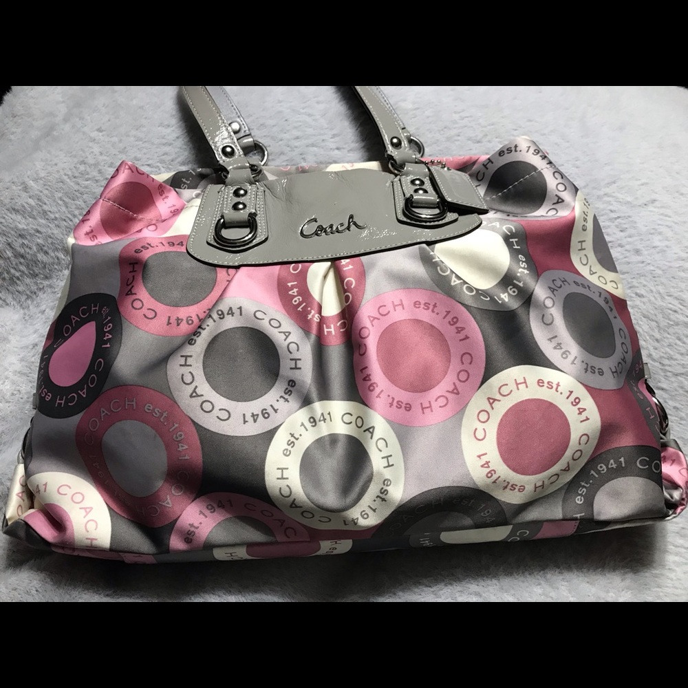Ashley Pink/Gray Coach Carryall Tote